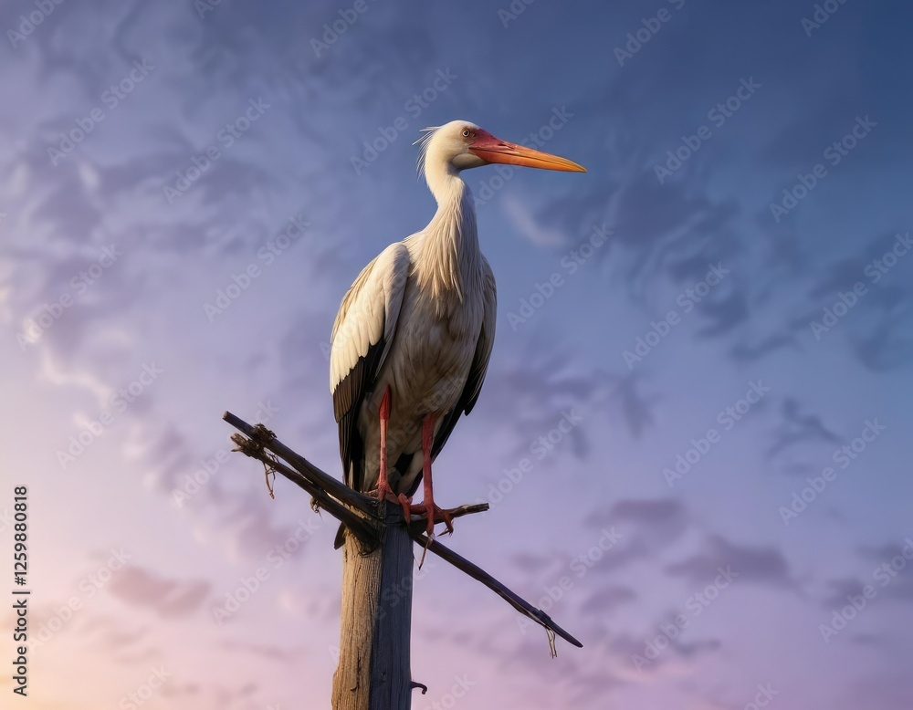 Stork surveying its surroundings from the top of a telephone pole, stork, bird Stork surveying its surroundings from the top of a telephone pole, stork, bird