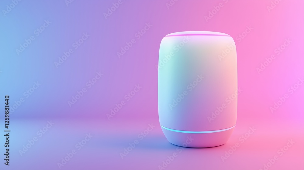 Futuristic smart speaker with soft neon glow on a pastel gradient background. AI voice assistant, home automation, and modern technology concept. Futuristic smart speaker with soft neon glow on a pastel gradient background. AI voice assistant, home automation, and modern technology concept.