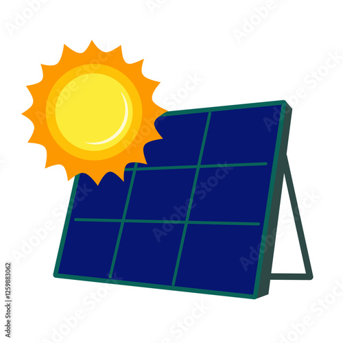 Solar panel with sun for renewable energy.