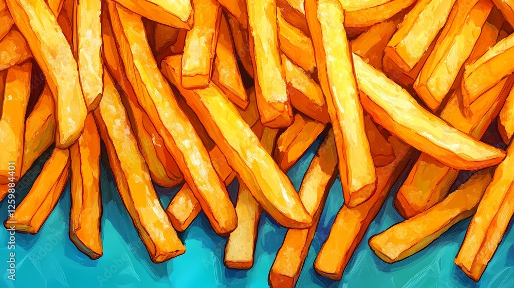 Illustration of delicious fries for culinary purposes, emphasizing crisp texture and golden color in a simple yet inviting design. Comic book style. Illustration of delicious fries for culinary purposes, emphasizing crisp texture and golden color in a simple yet inviting design. Comic book style.