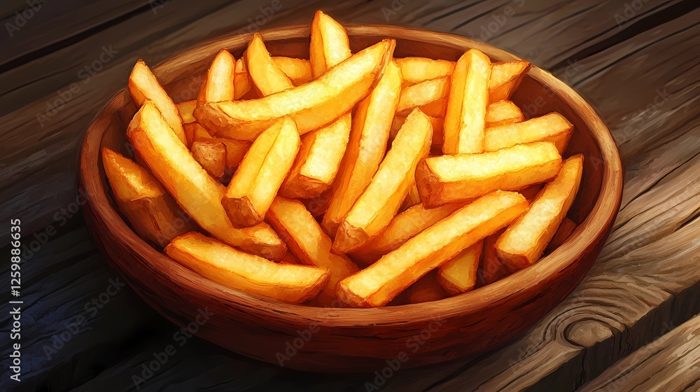 Illustrated fries for food-related projects, offering a detailed and playful depiction of crispy fries for menus or food marketing. Book illustration style. Illustrated fries for food-related projects, offering a detailed and playful depiction of crispy fries for menus or food marketing. Book illustration style.