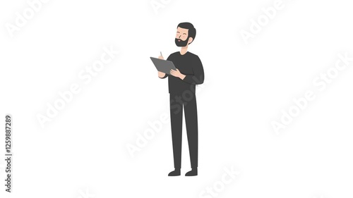 man writing on tablet cartoon animation