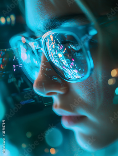 Wallpaper Mural Young professional analyzes data on digital interface while wearing futuristic glasses in a modern workspace Torontodigital.ca