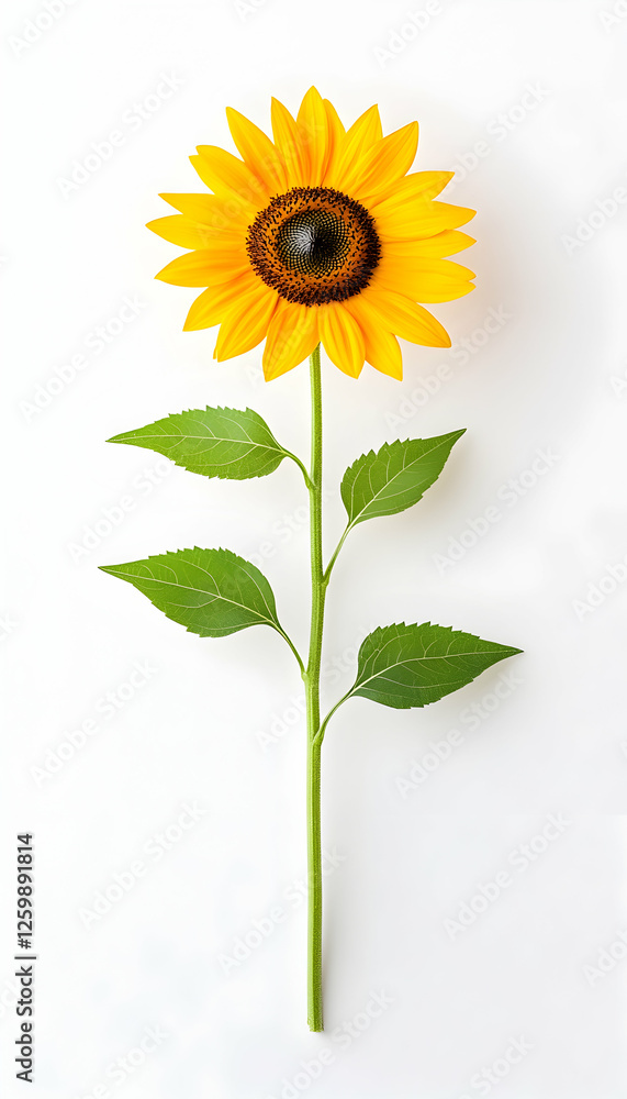 Fototapeta premium Single sunflower against white background, still life, nature