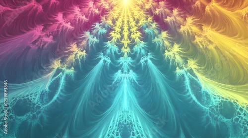 Colorful fractal design featuring symmetrical patterns and radiant light photo