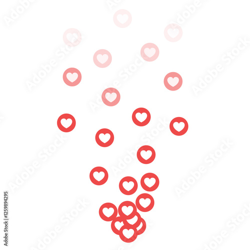Flying red hearts on a white background. Blogging. Stream. Likes online. Social media concept. Vector illustration. EPS 10