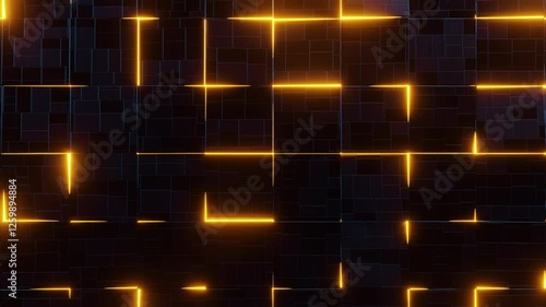 A dark background with yellow lines and squares. Looped animation