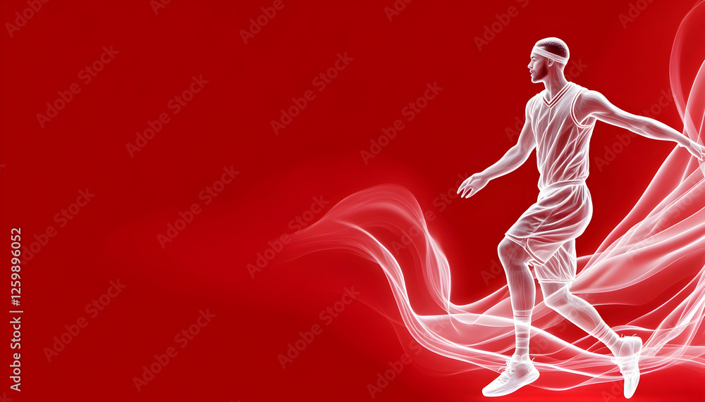 Basketball player in action on the field with smoke, ideal for sport advertising Basketball player in action on the field with smoke, ideal for sport advertising