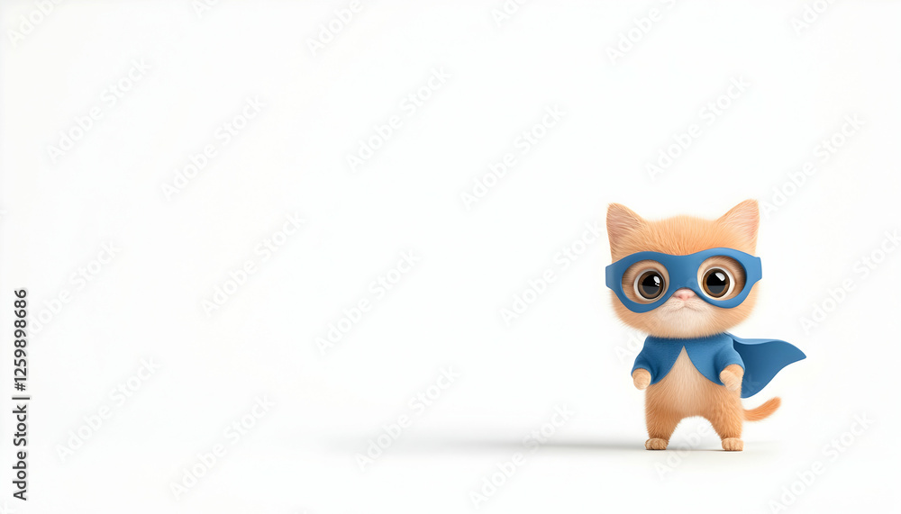 Cute kitten dressed as a superhero posing. Perfect for children, educational use Cute kitten dressed as a superhero posing. Perfect for children, educational use