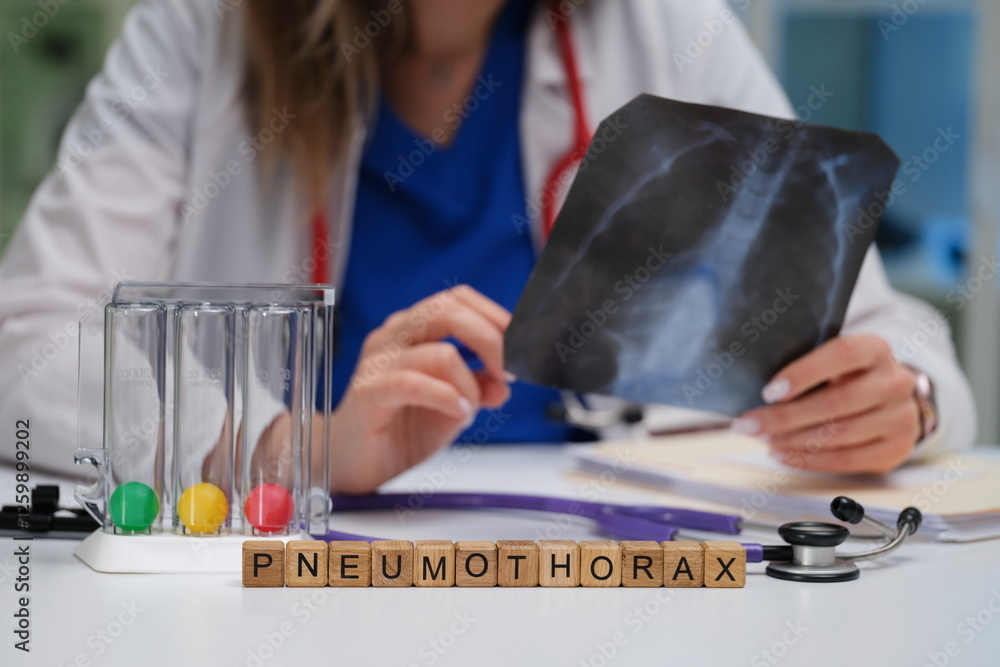 In a clinical setting, a healthcare professional carefully examines an Xray for signs indicative of pneumothorax