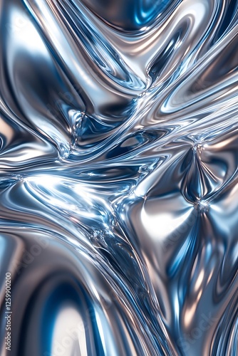 Mesmerizing Metallic Cosmic Swirl:Glossy Liquid Chrome Abstract Sci-Fi Background