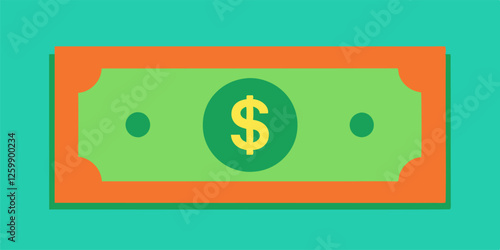 A vibrant and modern vector illustration featuring a stylized dollar bill with a bold dollar sign at its center, ideal for financial, economic, and business-themed creative projects
