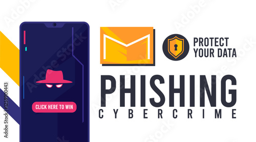 Cybercrime concept design, Phishing. featuring smartphone elements and fake messages. protect your data from phishing