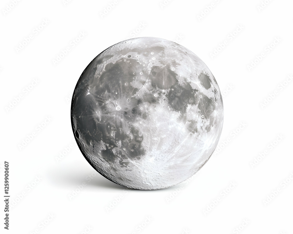 Obraz premium Full moon on white, ideal for science, astronomy, space exploration presentations