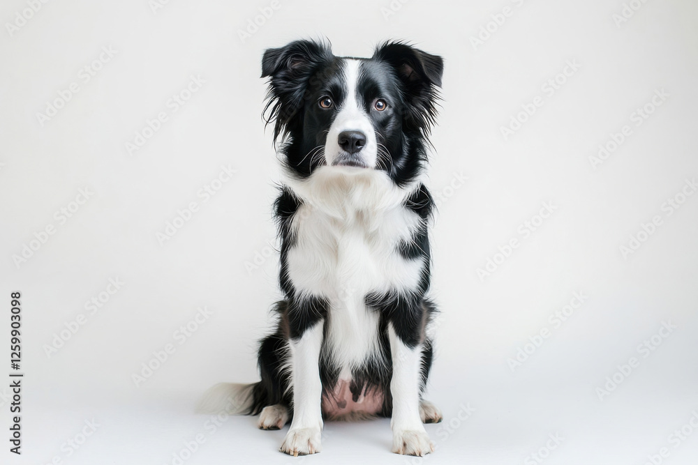 A charming black and white dog sitting proudly against a minimalist background. isolated on white background. A charming black and white dog sitting proudly against a minimalist background. isolated on white background.