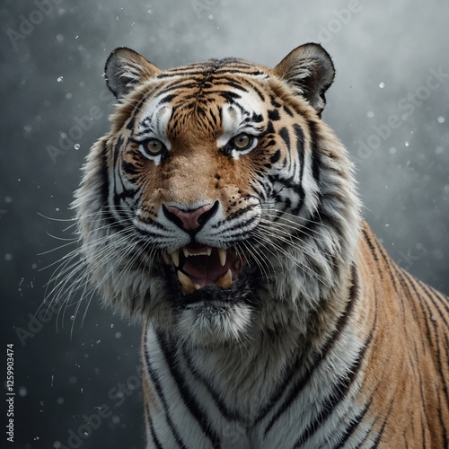 Ein weißer Tiger in voller Geschwindigkeit, der neben leuchtendem Gletscherwasser sprintet, dargestellt in hyperrealistischem Stil vor einem klaren weißen Hintergrund.