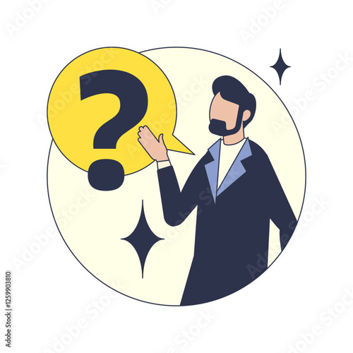 Illustration of a person with a question mark symbolizing curiosity or uncertainty.