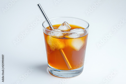 Wallpaper Mural A refreshing iced tea served in a clear glass with ice and a metal straw. isolated on white background. Torontodigital.ca