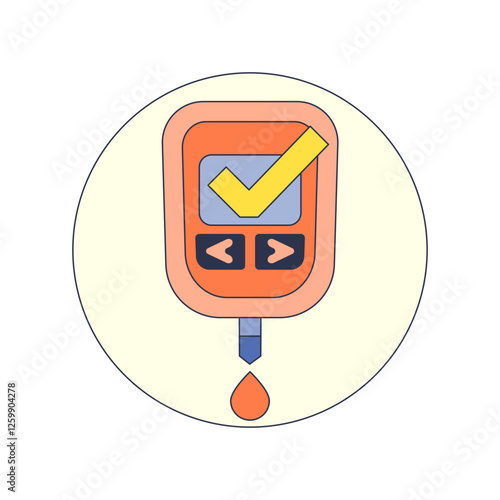 Illustration of a glucometer with a checkmark, symbolizing accurate blood sugar monitoring.