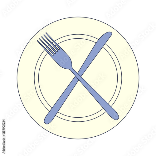 A plate with a crossed fork and knife symbolizes a finished meal or a pause in dining.