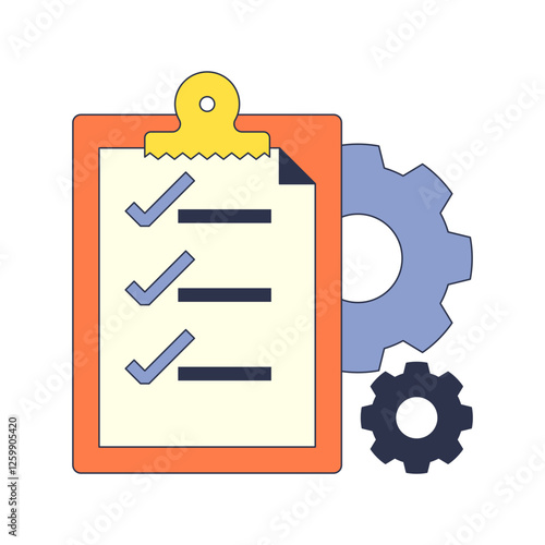 A clipboard with a checklist and gears symbolizes organization and process optimization.