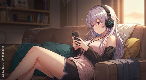 Cute Anime Girl with Headphones