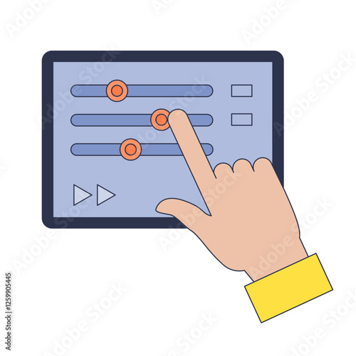 A hand adjusts sliders on a digital interface, symbolizing control and customization.