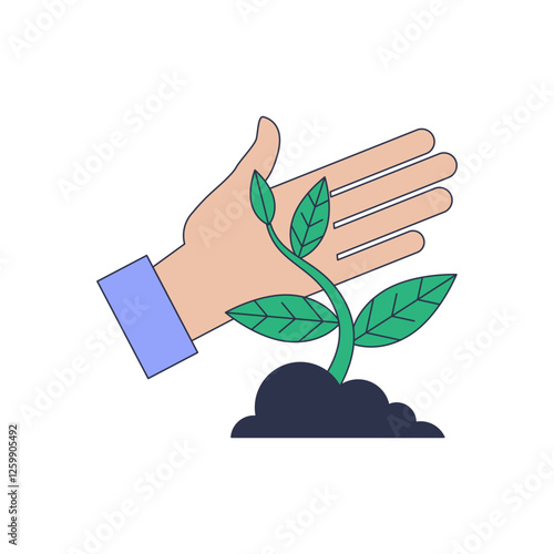 A hand gently cradles a small sprouting seedling, symbolizing growth and nurturing.