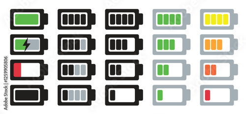 Vector battery icon. Charge from high to low.