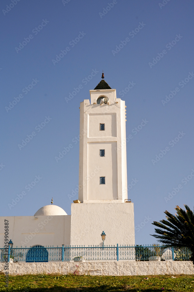 Il caratteristico villaggio di Sidi Bousaid si trova vicino a Cartagine e si distingue per i colori bianco e azzurro delle sue case. Cartagine, Tunisia, Africa del Nord Il caratteristico villaggio di Sidi Bousaid si trova vicino a Cartagine e si distingue per i colori bianco e azzurro delle sue case. Cartagine, Tunisia, Africa del Nord