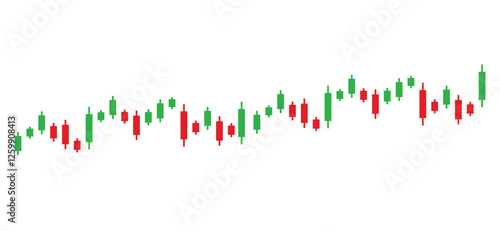 Trade of stock. Chart of forex with candles. Graph for financial market. Stock trade data on graph with japanese sticks. Exchange, buy, sell on stockmarket. Vector illustration flatisolated on white