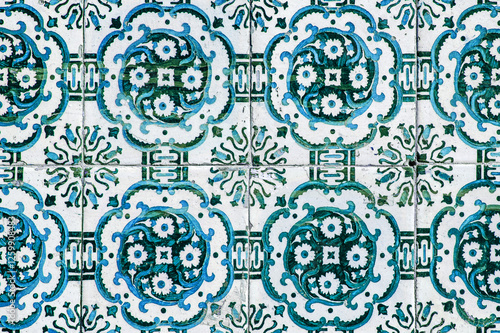 Lisbon ceramic tiles. Ornate brightly colored portugese tile texture.