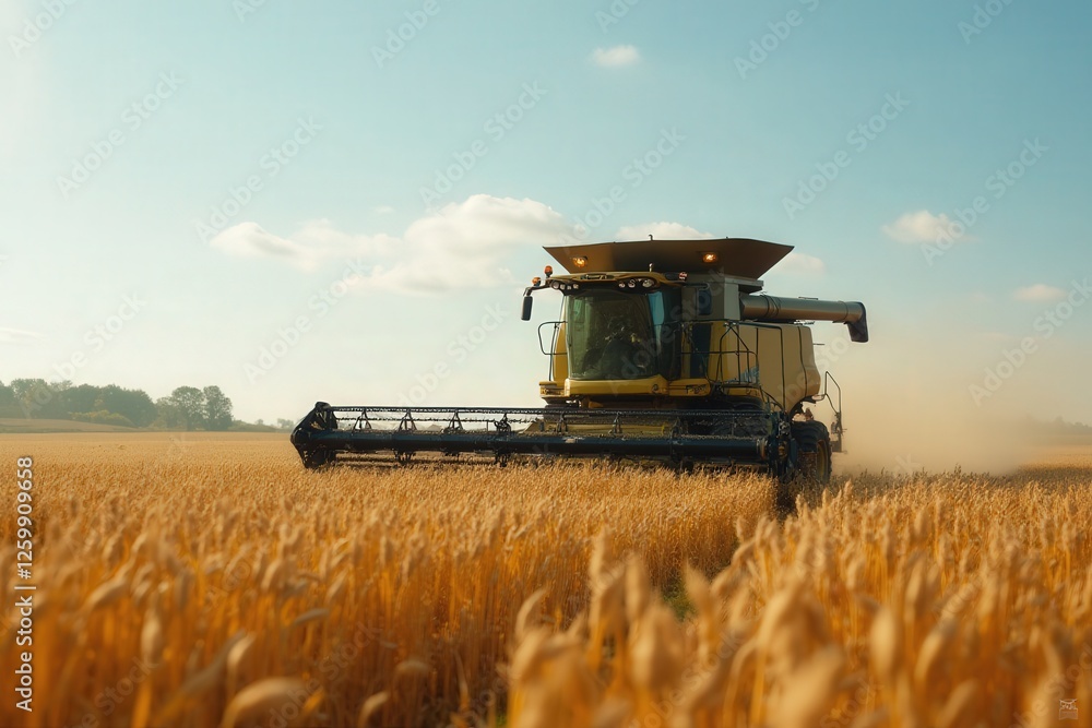 Combine harvester working the field Combine harvester working the field