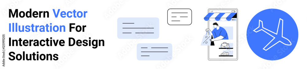 Speech bubbles, online store interface, and airplane icon representing e-commerce, communication, and travel. Ideal for technology, business, marketing, logistics retail networking flat landing Speech bubbles, online store interface, and airplane icon representing e-commerce, communication, and travel. Ideal for technology, business, marketing, logistics retail networking flat landing
