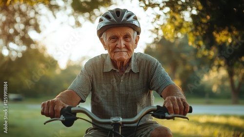 Sunlight dapples bike frame frail fingers steady peaceful determination