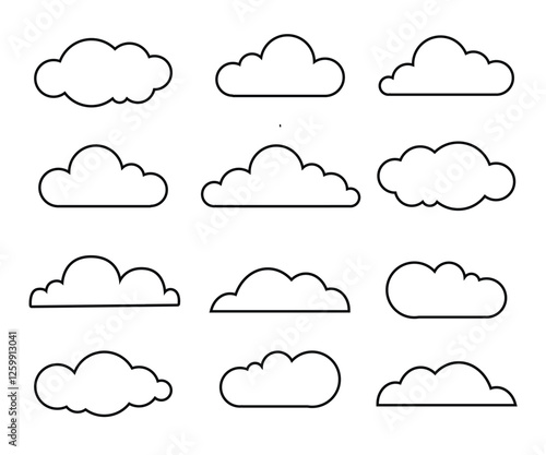 Line art vector illustration of clouds collection