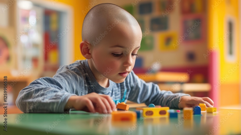 Patient focusing on hand-eye coordination exercise in therapy room