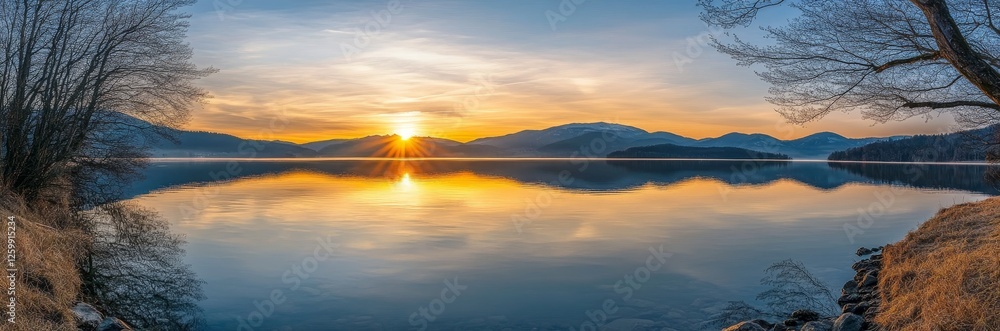 Fototapeta premium Lakeside Sunrise Reflection Calm