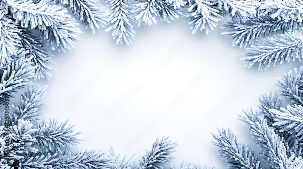 Obraz premium Snowy Fir Branches Frame Winter Holiday Background