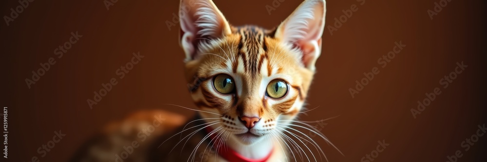 Obraz premium Mesmerizing gaze, Portrait of a beautiful Abyssinian cat in warm light