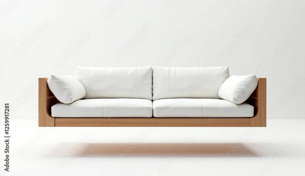 Obraz premium A modular sofa with asymmetrical sections in charcoal gray, floating on transparent background, sharp edges and clean lines for modern appeal