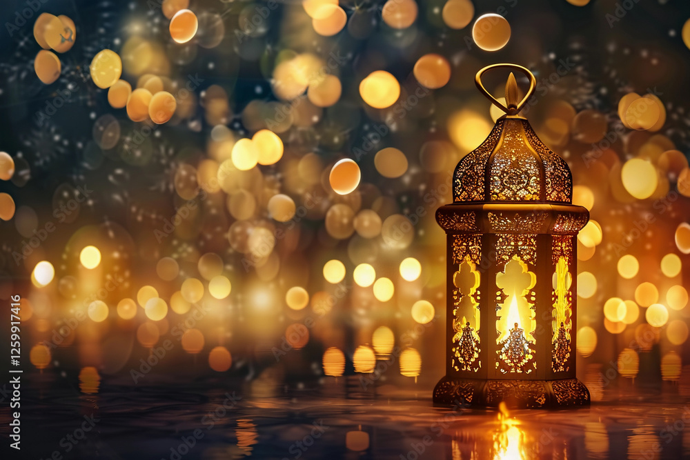 Obraz premium Beautiful greeting card with holiday composition for happy celebrate Ramadan, abstract vivid composition consists of fictional unreal fantastic vision on background
