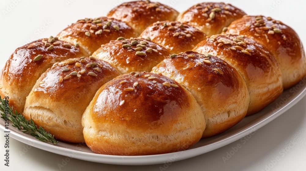 Delicious cardamom buns displayed on a sleek white plate for dessert enjoyment Delicious cardamom buns displayed on a sleek white plate for dessert enjoyment