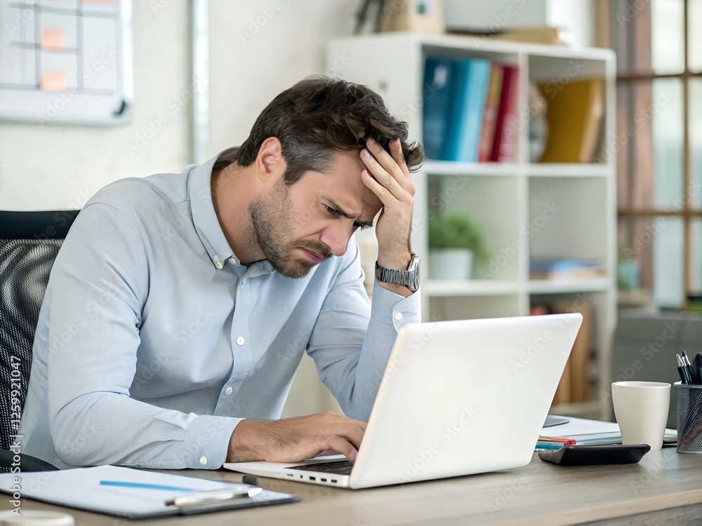 young businessman Sad on working on laptop young businessman Sad on working on laptop