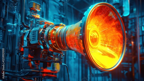 Futuristic Sound Device with Bright Orange Speaker in Tech Environment