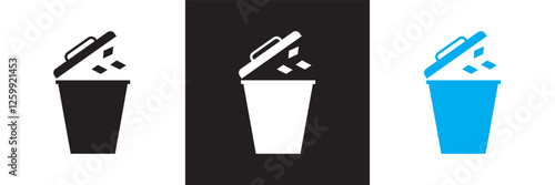 Waste and garbage  icon set. Waste sorting, recycling, plastic, glass, pollution etc. isolated on white and black background. vector illustration. EPS 10