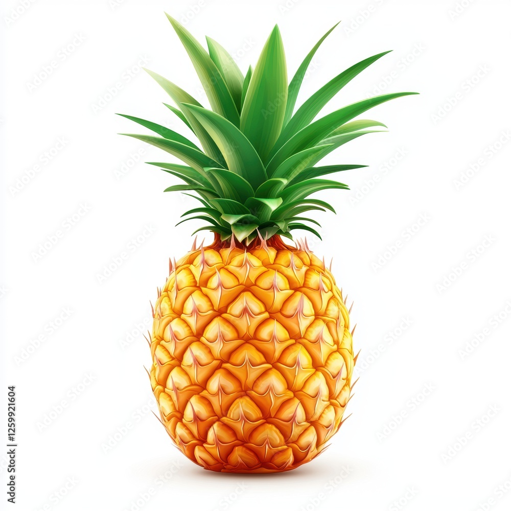 Fresh Pineapple with spiky green leaves, isolated on white Fresh Pineapple with spiky green leaves, isolated on white