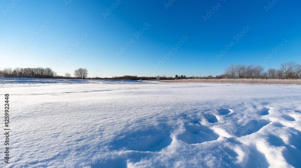 Wide Snow-Covered Field Under a Clear Blue Sky on a Winter Day Wide Snow-Covered Field Under a Clear Blue Sky on a Winter Day