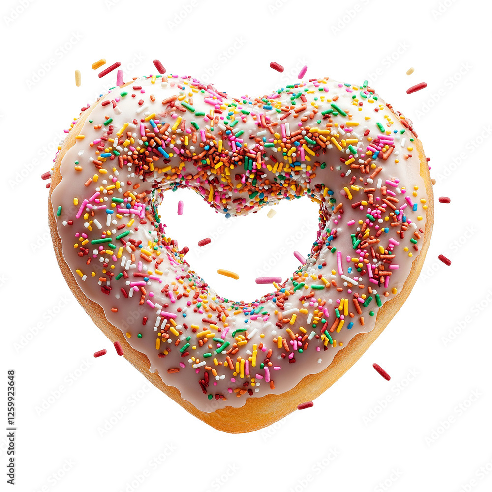 heart shaped donut isolated on transparent white background, clipping path