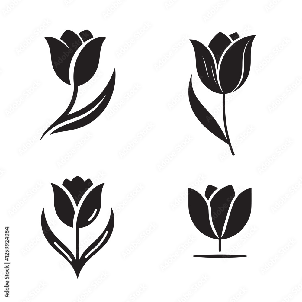 set of tulip flowers silhouette set of tulip flowers silhouette